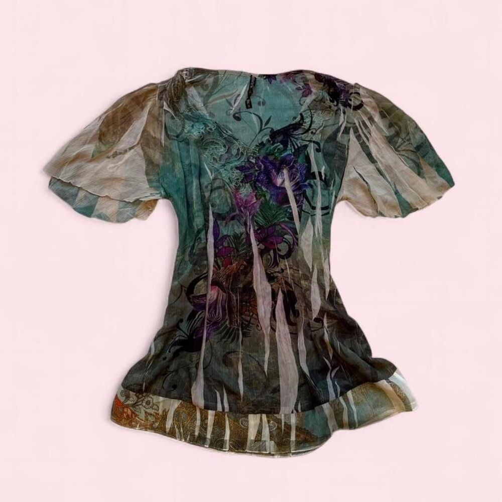 Vintage Women's Fairycore Multicolored Sheer Blouse